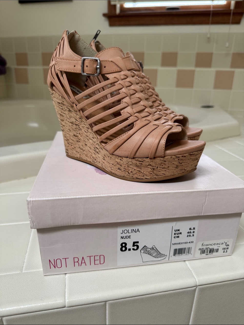 Not Rated Jolina Woven Cork Wedge Sandals in Nude